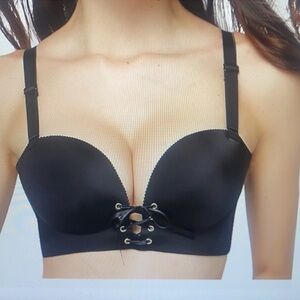 FallSweet wireless push up bra black lace up bustier corset style NWT